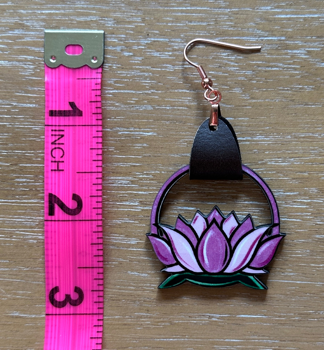 Wood and Leather Lotus Flower Earrings