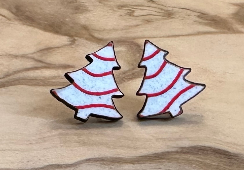 white Christmas tree with red stripe and green sprinkle stud earrings