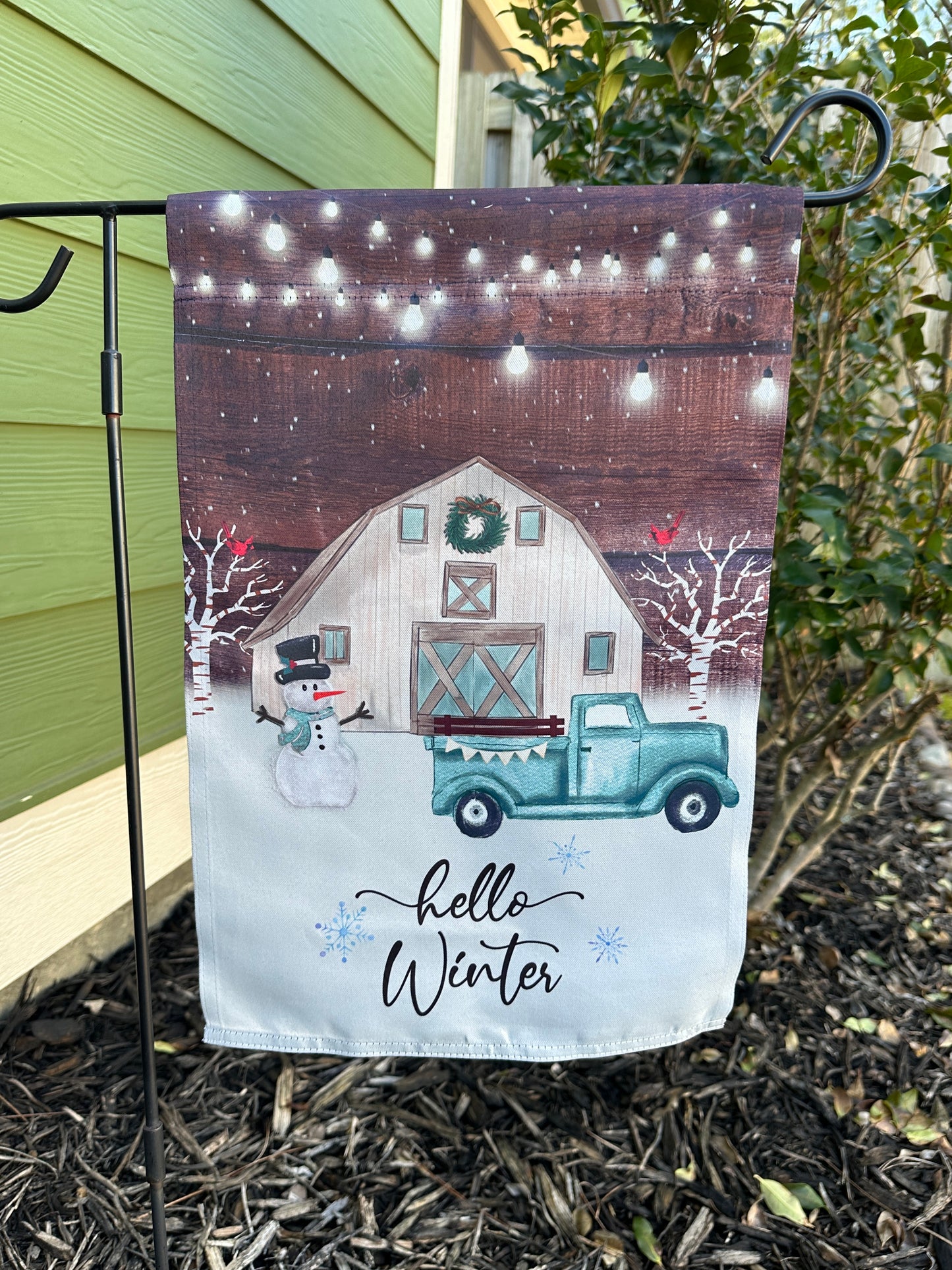Hello Winter with Truck Garden Flag