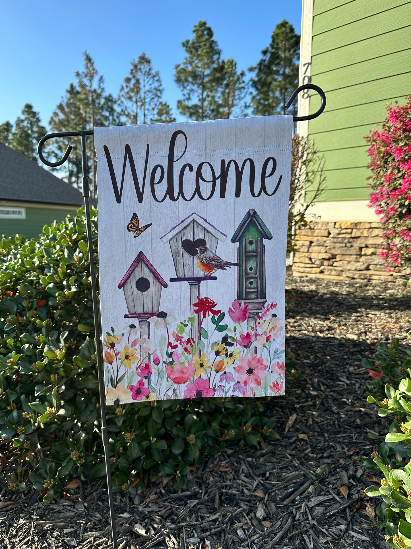 Birdhouse Welcome Garden Flag