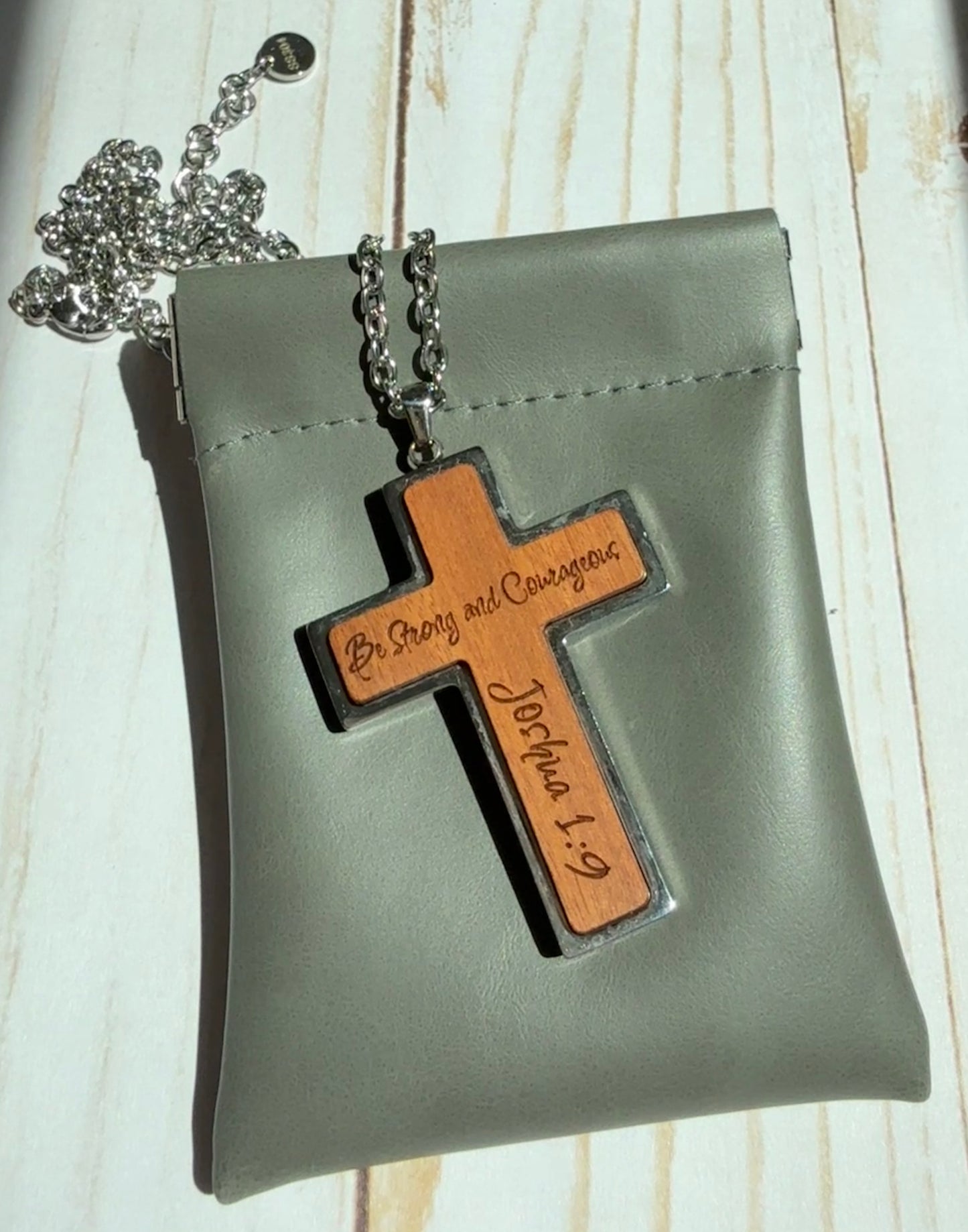 Custom Engraved Wood Cross Necklace (Color: Natural)