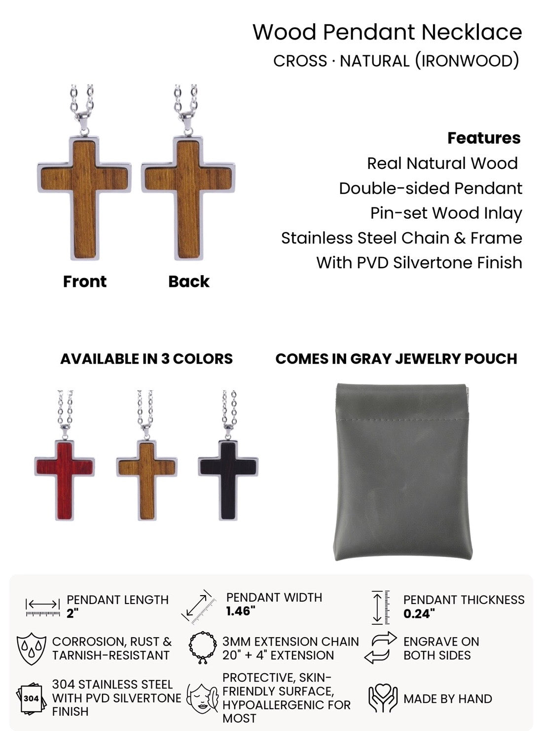 Custom Engraved Wood Cross Necklace (Color: Natural)
