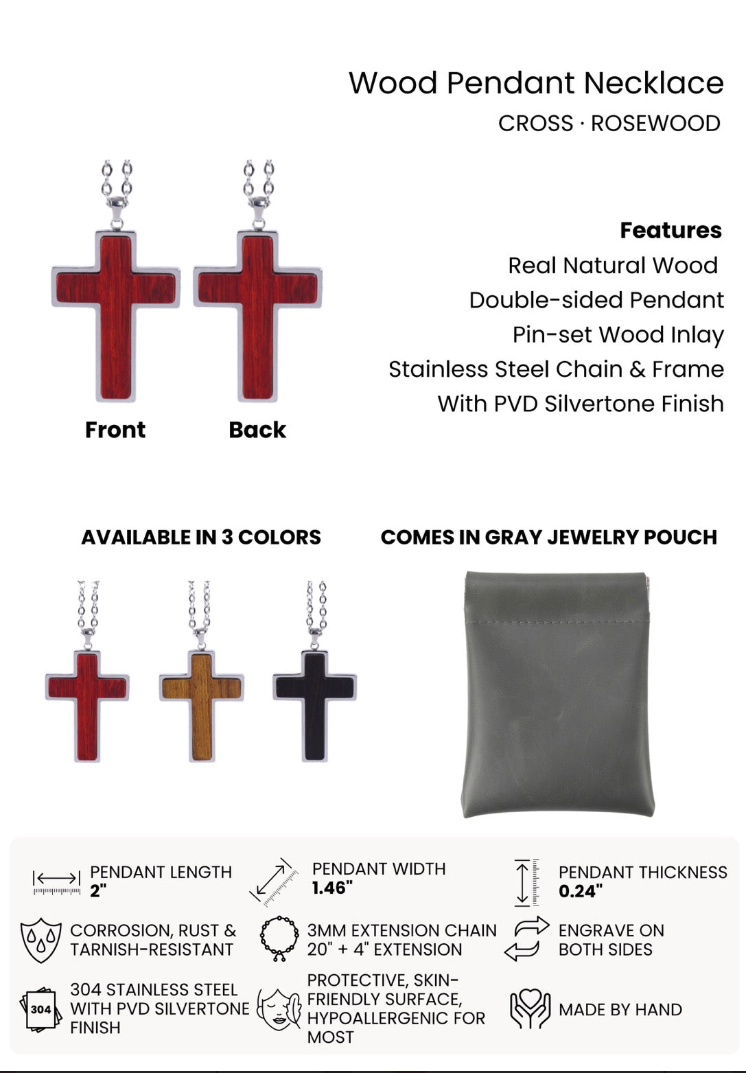 Custom Engraved Wood Cross Necklace (Color: Rosewood)